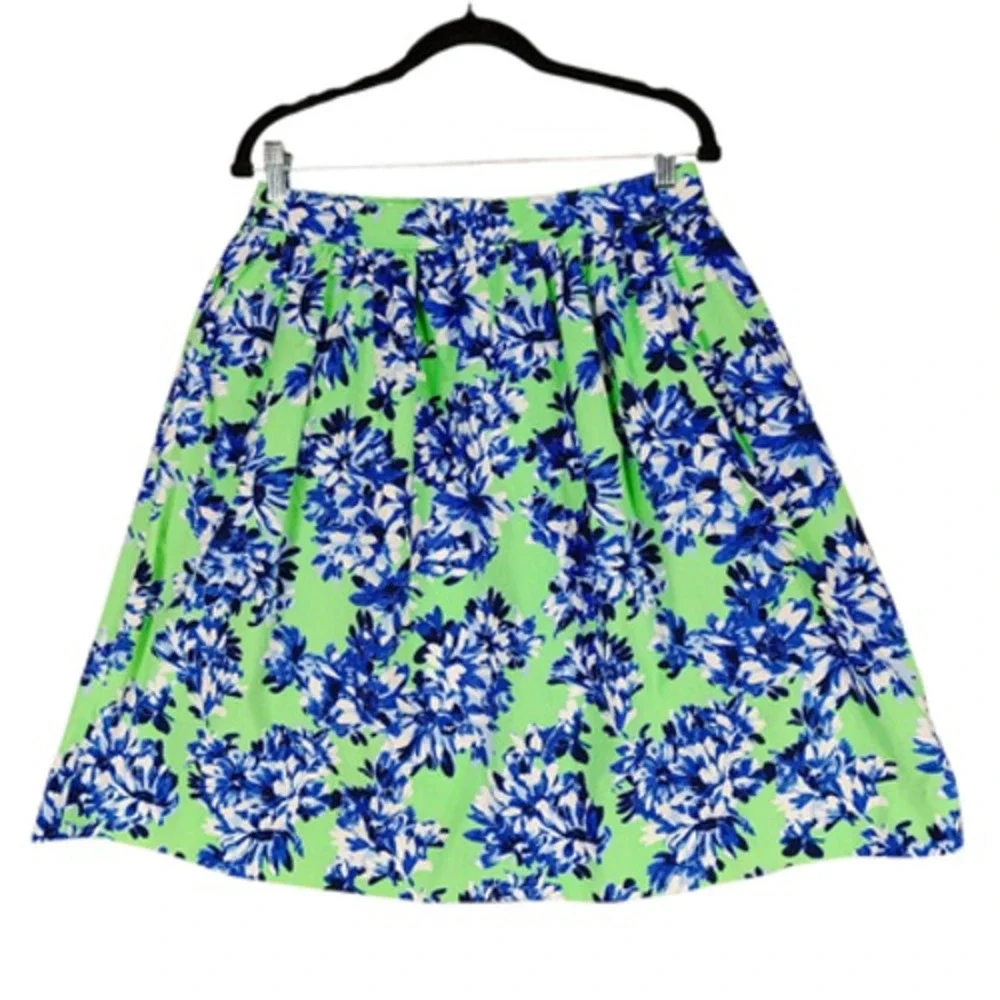 J Crew Pleated Midi Skirt 8 Women Floral‎ Blue Green Cotton Full Swing Fairycore